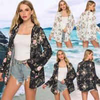 Mode Shop Womens Fashion Floral Printed Chiffon Cardigan Open Front Irregular Hem Cardigan Long Sleeve Tops Top