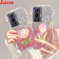 มาใหม่ล่าสุดเคสเคสสำหรับ VIVO X70 โทรศัพท์  X70 X60โปร X90 X80 X90 Pro 5G เคสใสลายดอกทิวลิปกากเพชรเป็นฟองเคสกันกระแทกแฟชั่นที่นิยม Ins สไตล์