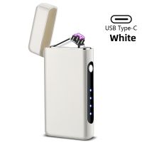 2023 Metal Outdoor Windproof Portable Pulse Flameless Double Arc Electric Lighter Type-C Charging Lighter LED Display Mens Gift