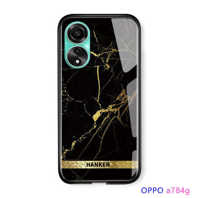 GGK เคส OPPO A78 4G แถบทองหินอ่อนสุดหรูมันวาวกระจกเทมเปอร์ฝาครอบฝาหลัง