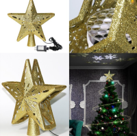 ⭐⭐Christmas Tree Topper LED Star Top Light Projection Lamp Light Gold/Silver ไฟตกเเต่ง ไฟดาว