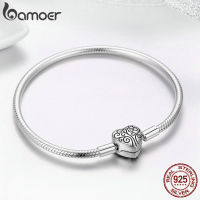 BAMOER 100 925 Sterling Silver Spring Tree of Life Heart Shape Clasp Snake Chain Bracelet Sterling Silver Jewelry S925 SCB066