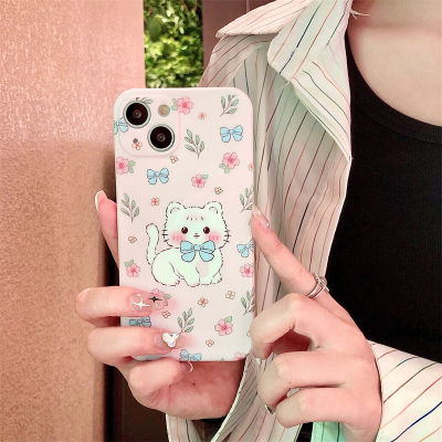 เคสโทรศัพท์ดอกไม้ขนาดเล็กแบบ Full Screen สำหรับ iPhone14 เคสโทรศัพท์แมวน่ารักสำหรับ iPhone12ProMax เคสโทรศัพท์โบว์สีน้ำเงินสำหรับ iPhone13 เคสโทรศัพท์แมวน่ารักสำหรับ iPhone11