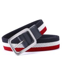 Premium Quality Fashion Accessories Double Sided Braided Elastic Stretch Fabric Golf Leather Belt For Men with Silvery Buckle