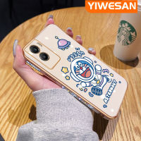 YIWESAN เคสสำหรับ Vivo Y55s 5G Y72T 5G เคสลายการ์ตูนน่ารักโดราเอมอนสุดหรูชุบเคสมือถือเคสขอบสี่เหลี่ยมซิลิโคนเคสกันกระแทกฝาหลังเต็มตัวเคสป้องกันเลนส์กล้อง