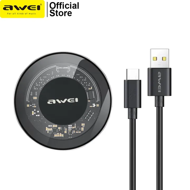 Awei W21 Ultra Thin Transparent Wireless Fast Charging 15W Quick Charge  with Type-C Cable 1m