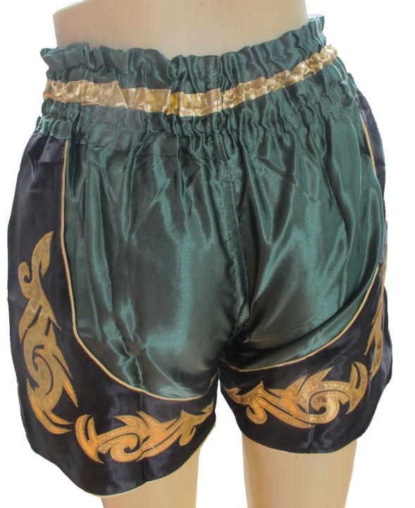 เขียวดำ-กางเกงนักมวยไทย-ชาวต่างชาติชอบมาก-ในรูปสีสันที่สวยสดเป็นลายปักด้วยดิ้นเงินดิ้นทองมวยไทย-size-s
