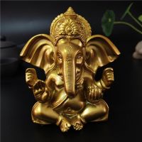 Golden Lord Ganesha Statue Buddha Elephant God Sculptures Hand Caved Resin Crafts For Home Garden Decoration Buddha Statues