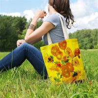 【hot】 1pc Scenery Painting Printed Shopping Women 39;s Large Capacity Folding Storage Tote Outdoor Beach Handbag ！