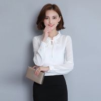 COD DSFERTRETRE Elegant Women Office OL Long Sleeve Chiffon Blouse Stand Collar Work Wear