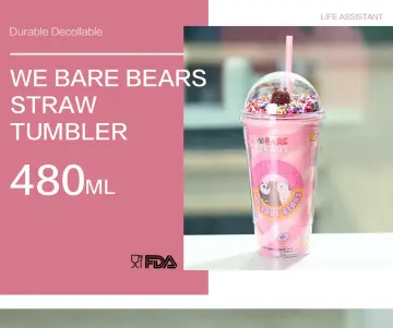 MINISO We Bare Bears- Water Bottle with Straw (Type B) Grizzly Bear