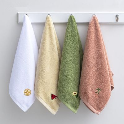 1Pc 34x74cm Cotton Solid Color Fruit Embroidery Bathroom Absorbent Wash Cloth Adult Family Hand Towel