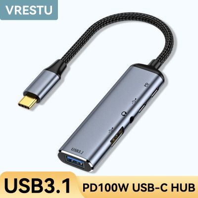 USB Type-C ฮับ OTG แปลง USBC ไปเป็น USB3.1 2.0 3.5หูฟังแจ๊คขนาด3.5มิลลิเมตรตัวแปลงแท่นวางมือถือ PD100W สำหรับแล็ปท็อปพีซี Macbook iPad Feona