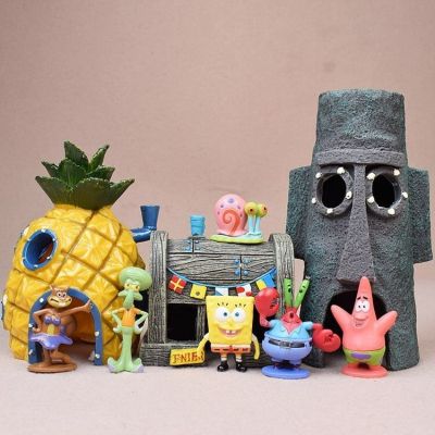 ZZOOI Spongebobs Anime Action Figures Cartoon Mini Dolls Fish Tank Decoration Landscaping Aquarium Accessories Kids Birthday Gifts Set