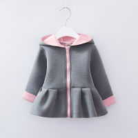 Girls Autumn Fashion Spring Clothes Toddler Girls Cute Ears Hooded Zipper Jacket Skirt Lace Patchwork Solid Color Casual Coat