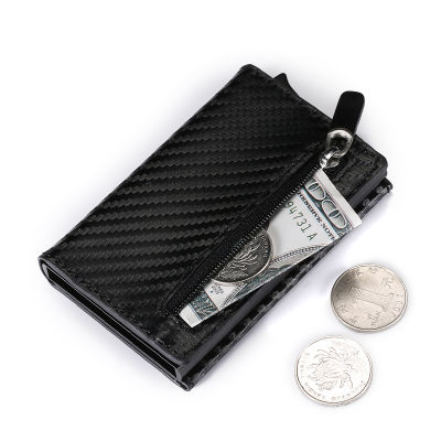 ZOVYVOL Credit Card Holder 2021 New Aluminum Box Card Wallet RFID PU Leather Pop Up Card Case Magnet Carbon Fiber Coin Purse