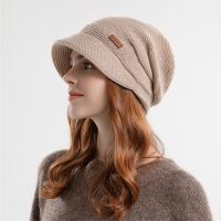 【YD】 Soft Knitted Hat Warm Thickened Fleece Lined Short Brim Outdoor Windproof Bonnet