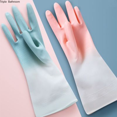 1 Pair Rubber Dishwashing Gloves Summer Thin Multi-use Kitchen Dishes Cleaning Durable Gloves Waterproof Housework Chores Tool Safety Gloves