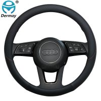 100% DERMAY Brand Leather Sport Car Steering Wheel Cover Anti-Slip for Audi Q2 Q3 Q5 Q7 Q8 Auto Accessories Steering Wheels Accessories