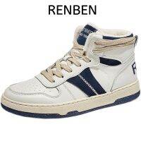 RENBEN รองเท้าผู้ชาย high-top plus กำมะหยี่อบอุ่นรองเท้าผ้าฝ้ายผู้ชายรองเท้าลำลองย้อนยุคสีขาวแบน