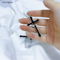 Jettingbuy สร้อยคอแฟชั่นพังค์สีดำ,ต่างหูรูปหยดน้ำครอสโอเวอร์สำหรับวัยรุ่นโซ่ยาวแนวร็อคย้อนยุค