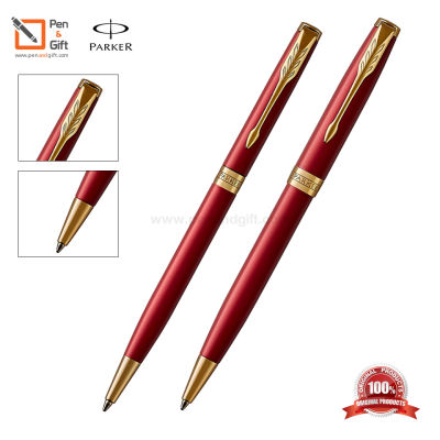 Parker Sonnet Intense Red Lacquer Slim Ballpoint Pen + Ballpoint Pen Set ชุดปากกาลูกลื่น ซอนเน็ต ลูกลื่นแบบสลิม + ลูกลื่น อินเท็นส์ เรด แล็ค จีที สีแดงคลิปทอง ของแท้100% (พร้อมกล่องและใบรับประกัน)