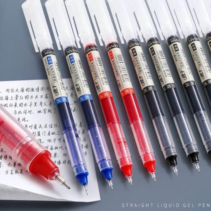 3Pcs Straight Liquid Gel Pens 0.5mm Black/Blue/Red Refill Ink Quick Dry