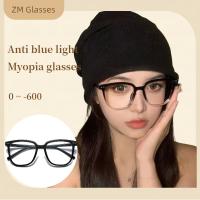 ZM Fashion glasses Eyeglasses with Grade 0-500 Anti Blue Light Round Trendy Korean Version of Student Myopia Computer Eyewear TZHY-056-T