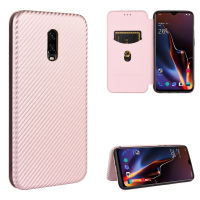 OnePlus 6T Case, EABUY Carbon Fiber Magnetic Closure with Card Slot Flip Case Cover for OnePlus 6T