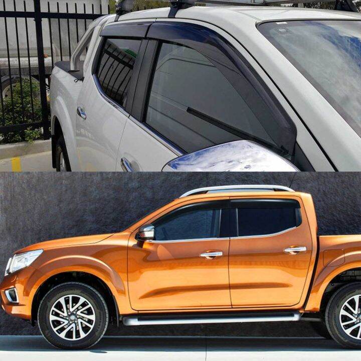 4pcs-d23รถหน้าต่าง-wind-sun-rain-visor-deflectors-tinted-windows-shield-สำหรับ-nissan-navara-np300-d23-2014-2021-weathershields