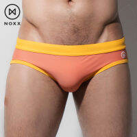 Noxx Swim Briefs: กางเกงว่ายน้ำชาย ทรงบรีฟ สีส้ม Nude Orange ขอบเหลือง