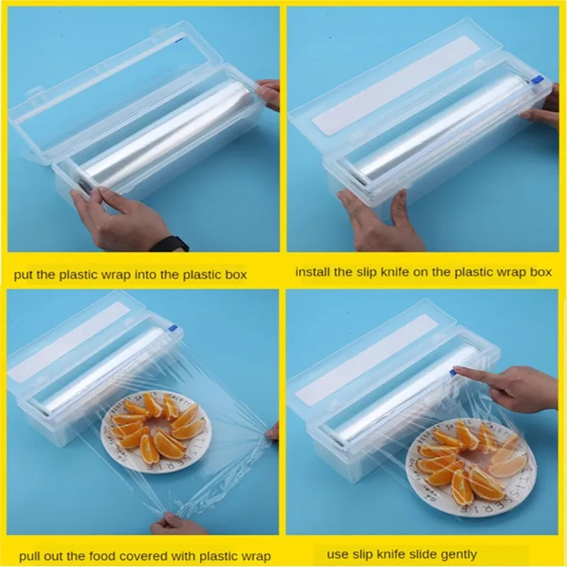 Cling Film Dispenser Convenient Dust-proof Fresh Keeping Food Plastic Wrap  Cutting Box Kitchen Foil Food
