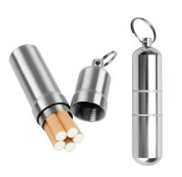 Silver Aluminum Alloy Cigarette Box Waterproof Cigarete Case Pill Toothpick Capsule Holder with Keychain Mens GiftAdhesives Tape