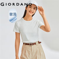 HOT”GIORDANO ผู้หญิง เสื้อยืดคอกลมแขนสั้นผ้าฝ้ายถักผ้าสองด้านสีทึบ Free Shipping 13323201