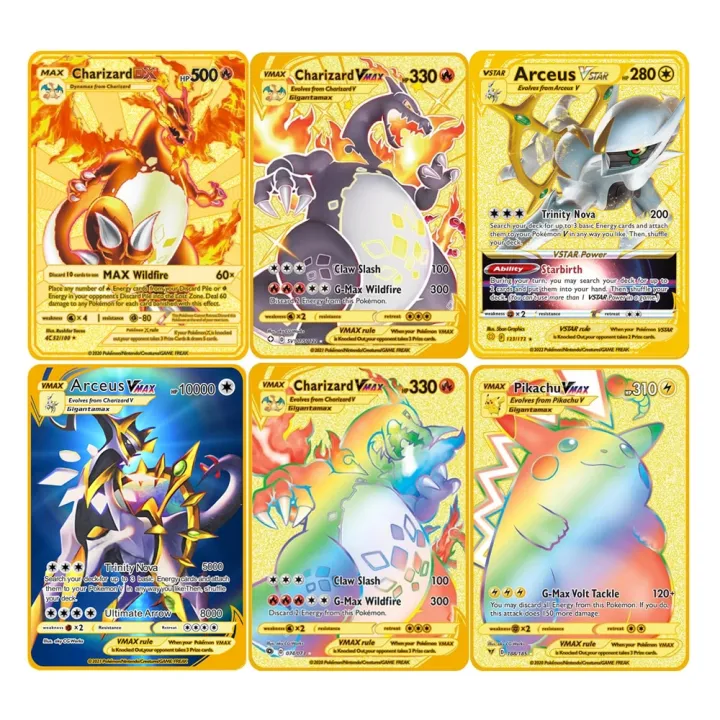 Pokemon Cards Gold Metal Vstar Vmax Energy 10000HP Card Charizard ...