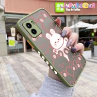 Jjlingji เคสสำหรับ VIVO Y15s เคส Y01 Y15a ลายการ์ตูนกระต่ายแฮปปี้บางดีไซน์ใหม่ขอบสี่เหลี่ยมด้านข้างกันกระแทกมีน้ำค้างแข็งโปร่งใสแข็งเคสมือถือคลุมทั้งหมดปลอกซิลิโคนเคสป้องกันกล้อง Softcase