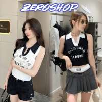 Zero shop?พร้อมส่ง? (Zero-5358) เสื้อกล้ามไหมพรมแขนคอปกผ้านิ่มใส่สบายน่ารักกำลังดี