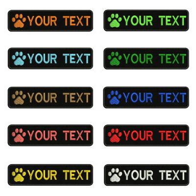 Dog Paw Logo Dog Footprints 10X2.5cm Embroidery Custom Name Text Patch Stripes Badge Iron On Or  Patches For Dog Collar Adhesives Tape