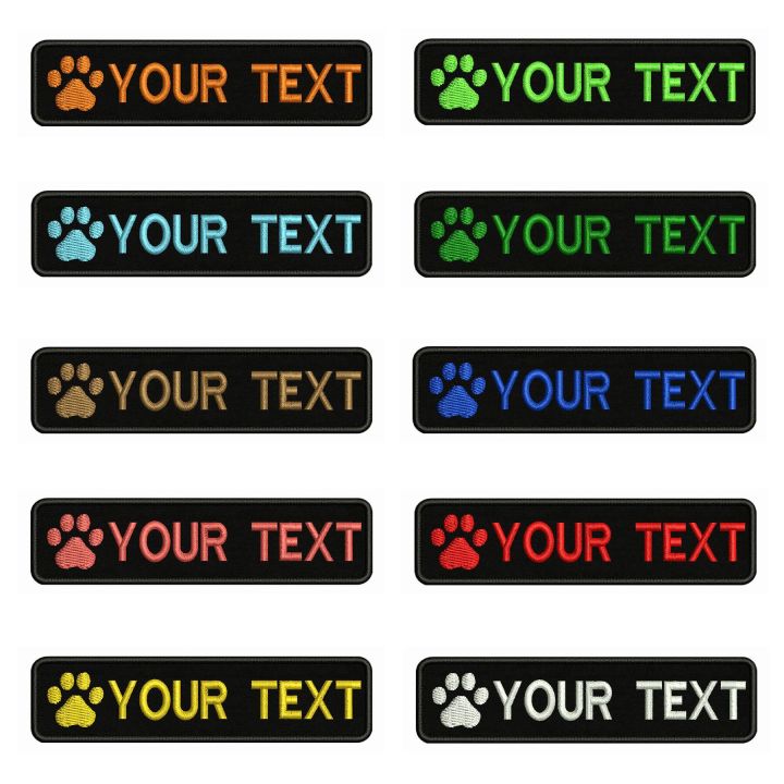 dog-paw-logo-dog-footprints-10x2-5cm-embroidery-custom-name-text-patch-stripes-badge-iron-on-or-patches-for-dog-collar-adhesives-tape