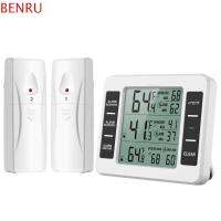 BENRU จอแสดงผล LCD ขนาดใหญ่เครื่องวัดอุณหภูมิตู้เย็นสีขาว-10 °C-60 °C (32 °F-122 °F) จอภาพอุณหภูมิไร้สายติดตั้งได้ง่ายตู้แช่แข็งดิจิตอลเครื่องวัดอุณหภูมิในร่มกลางแจ้ง