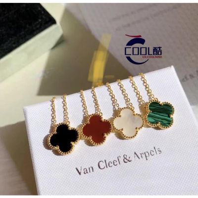 [COD]Vank Necklace Four-Leaf Clover Mediumsmall Mini Diamond-Free Clavicle Chain 925 Sterling Silver Electroplating 18K Gold Women S Natural Fritillary Agate With Packaging