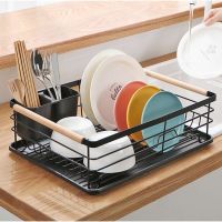 [⚡ส่งฟรี] Dish Racks [ ตะแกรงคว่ำจาน ไม่มีหูจับ ] ที่วางจาน ตะแกรง คว่ำจาน ที่คว่ำจาน ชั้นวางจาน 1 ชั้น มีถาดรองน้ำ ด้ามจับทำจากไม้