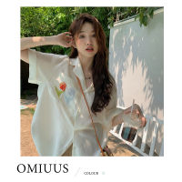 [OMIUUS] เสื้อเชิ้ตแขนสั้นเข้ารูปทรงหลวมสำหรับผู้หญิง SHELLWIN อินเทรนด์