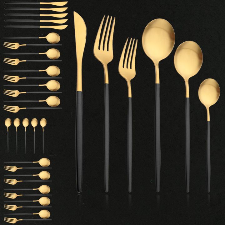 36Pcs Black Matte Flatware Cutlery Set 304 Stainless Steel