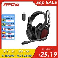 J20 Mpow Iron Pro หูฟัง USB ชุดหูฟังไร้สายสำหรับเล่นเกมส์/3.5มม. พร้อมไมค์ตัดเสียงรบกวนเล่น3D รอบทิศทาง20ชม. สำหรับเกมส์พีซี PS4 PS5