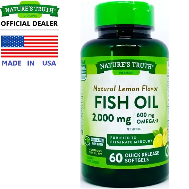 Nature’s Truth Fish Oil 2000 mg/s x 60 เม็ด เนเจอร์ ทรูทร์ ฟิชออยล์ น้ำมันปลา โอเมก้า3 อีพีเอ ดีเอชเอ โอเมก้า 3 / กินร่วมกับ โคคิวเท็น กิงโก อีฟนิ่งพริมโรส แฟลกซ์ซีด คริลล์ออย ลูติน เลซิทิน เลซิติน โอเมกา 3 6 9 ข้าวยีสต์แดงขมิ้นชัน วิตามินบี ซี /