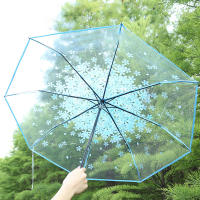 Clear Cherry Blossom Umbrellas Creative 3 Fold Umbrella Classic Cherry Sakura Pattern Fashion Anti-UV Sun Rain Umbrella