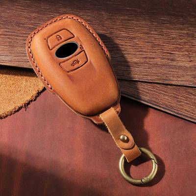 Crazy Horse Leather Car Key Case Cover Keyring for Subaru Legacy XV Forester Outback BRZ SIT Shell