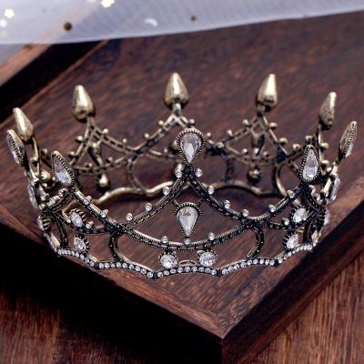 FORSEVEN Vintage Black Small Tiaras Rhinestone Crystal Bridal Crown Women Diadem Headpiece Jewelry Wedding Hair Accessories JL