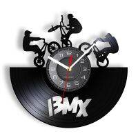 นาฬิกาติดผนังจักรยาน BMX ฟรีสไตล์ใหม่นาฬิกาการตกแต่งบ้านกีฬาจักรยานมอเตอร์ครอสกระเป๋าไวนิลบันทึกอัลบั้มนักปั่นจักรยานหนุ่มนาฬิกาของขวัญ